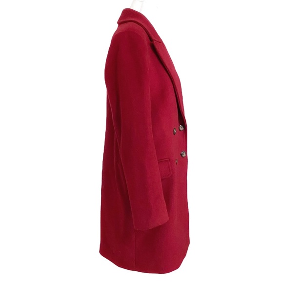 PAUL COSTELLOE BLACK LABEL RED WOOL BLEND DOUBLE BREASTED FELT PEAK LAPEL COAT - Picture 3 of 12